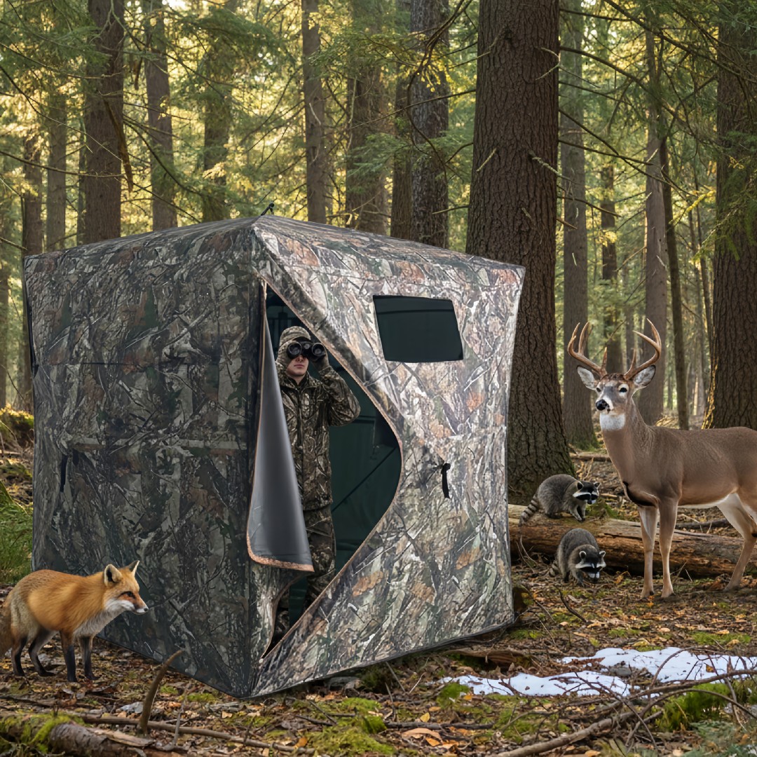 Hunting & Outdoor As - เต็นท์พรางตัวแบบป๊อปอัพสำหรับล่าสัตว์ ติดตั้งง่าย ใช้เป็นที่พักพิงกลางแจ้ง พร้อมช่องเก็บของ สำหรับล่ากวาง ไก่งวง