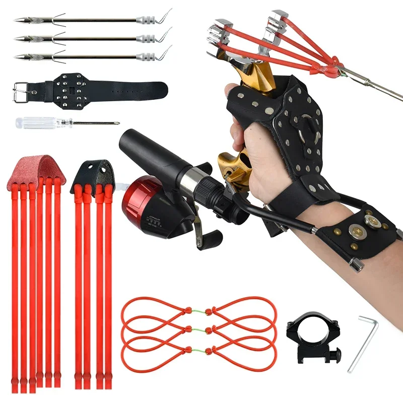 Hunting And Outdoor Supplies - Slingshot ตกปลาที่มีประสิทธิภาพพร้อมที่วางข้อมือการล่าสัตว์กลางแจ้งวัสดุโลหะทั้งหมด SLING Shot หนังสติ๊กขนาดใหญ่สําหรับตกปลาและลูกบอล