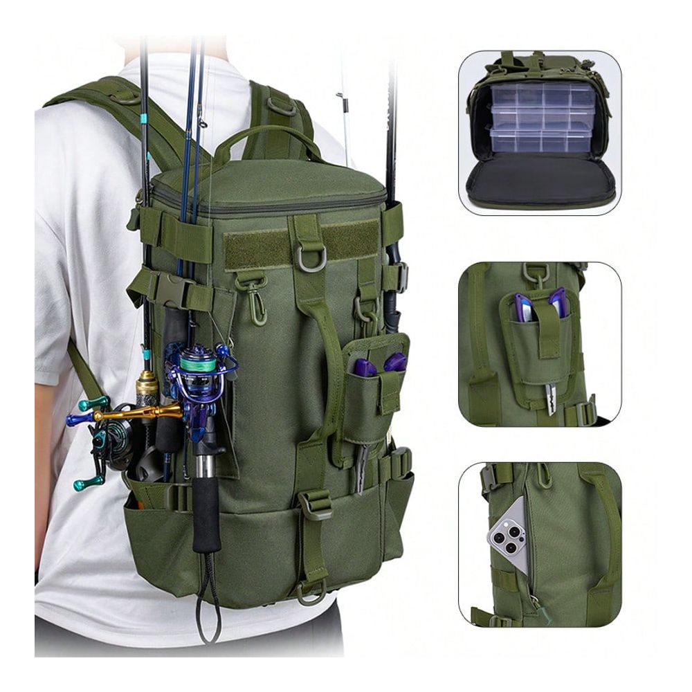 Outdoor Hunting Gear Storage - กระเป๋าเป้ตกปลาสำหรับผู้ชาย, กระเป๋าสะพายข้างสำหรับอุปกรณ์ตกปลาพร้อมช่องเก็บเครื่องมือ, กระเป๋าเก็บอุปกรณ์ตกปลาและอุปกรณ์เสริมสำหรับทุกเพศ, กระเป๋าเป้กลางแจ้งอเนกประสงค์, เหมาะสำหรับตกปลา, เดินป่า,