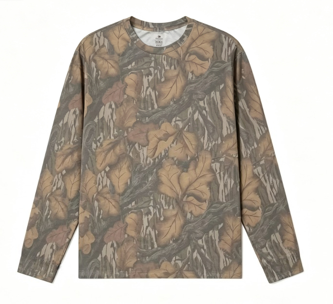 เสื้อยืดแขนยาวลายพรางใบไม้ คอก - Hunting & Outdoor As บทวิจารณ์และราคา